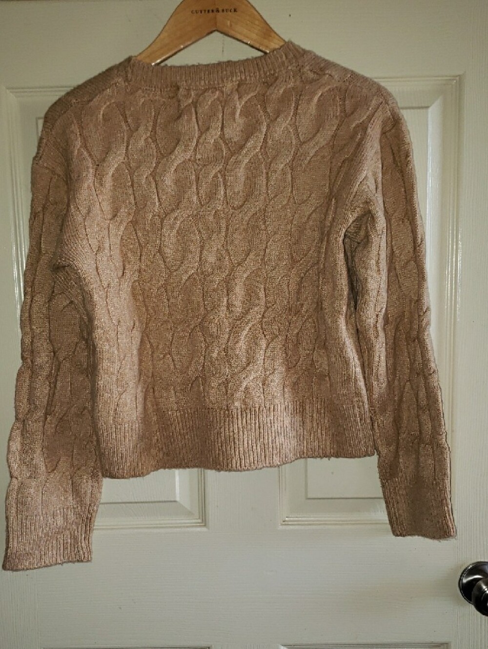 Reserve Fairfax Tan Cable-Knit V-Neck Button Cardigan - Picture 7 of 9